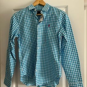 NWT: Polo Cotton Gingham Pretty in Blue Shirt